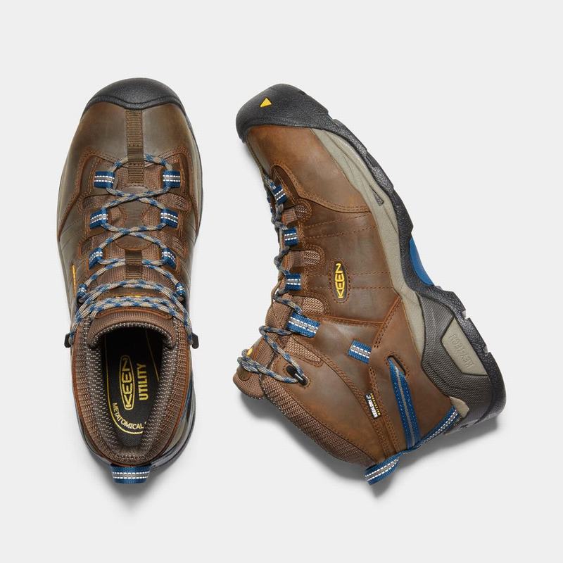 Keen Detroit Xt Mid Waterproof Steel Toe - Erkek Iş Botu - Kahverengi/Mavi - Türkiye (825139SJY)